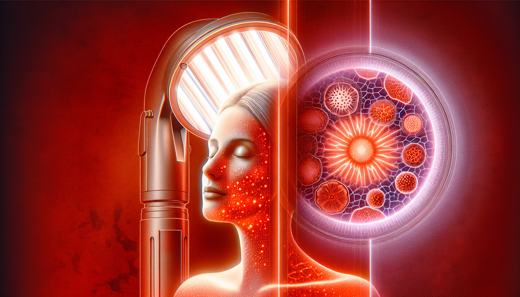 Illustration of skin rejuvenation with red light therapy