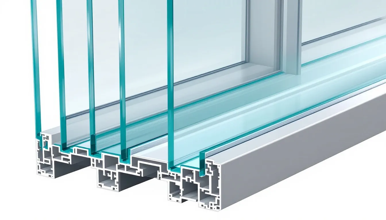 Das Bild zeigt einen Querschnitt einer modernen Dreifachverglasung mit Edelgasfüllung, die für optimale Wärme- und Schallschutz sorgt. Diese innovative Verglasung ist ein Produkt der Neuffer Fenster und Türen GmbH und bietet durch ihre hochwertige Bauweise eine hohe Energieeffizienz und Langlebigkeit.