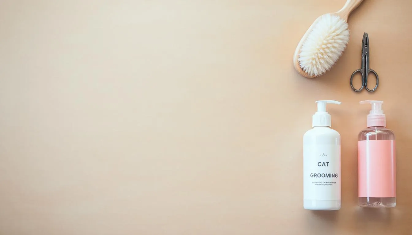 De afbeelding toont een selectie van katten benodigdheden, waaronder zorgvuldig uitgekozen borstels, nagelknippers en shampoo, perfect voor de verzorging van je kat. Deze producten zijn van de beste merken en maken deel uit van een uitgebreid assortiment kattenspullen.