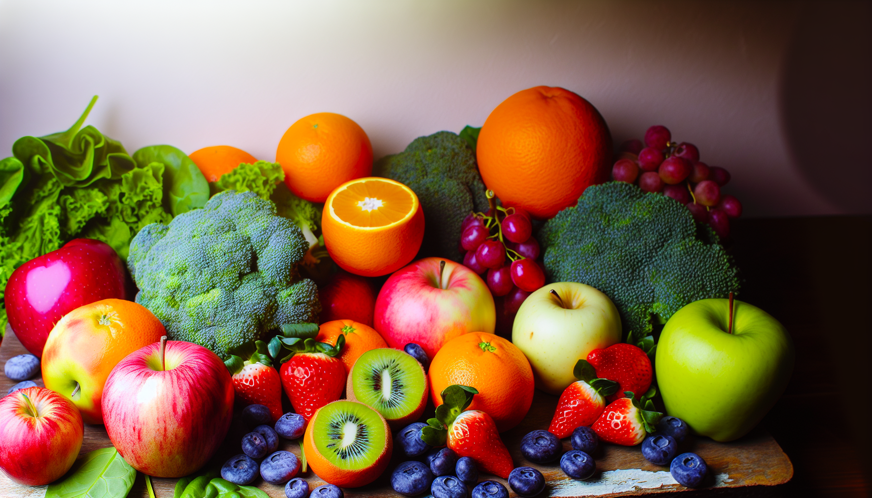 Vibrant assortment of fruits and vegetables rich in vitamins and glycine