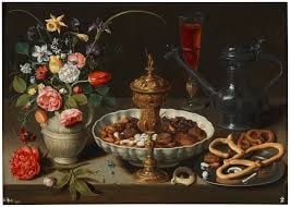 Still Life with Flowers, Goblet, Dried Fruit, and Pretzels (Clara Peeters)