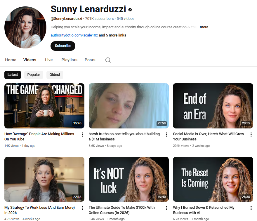 Screenshot from Sunny Lenarduzzi’s YouTube channel