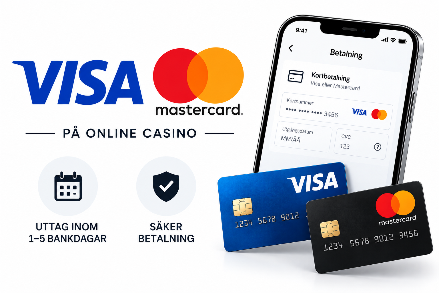 Visa och Mastercard som kortbetalningar på online casino.