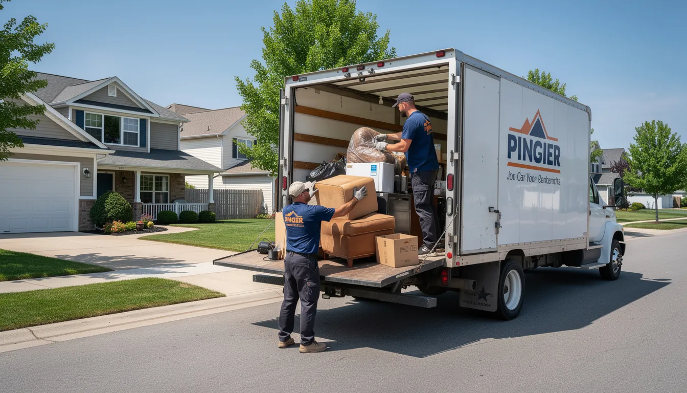 A professional junk removal team is seen loading unwanted items into a truck in a residential neighborhood, showcasing their experienced handling of clutter and debris. This efficient cleanout process helps homeowners and property managers prepare for new tenants or potential buyers while ensuring responsible disposal and minimizing environmental impact.