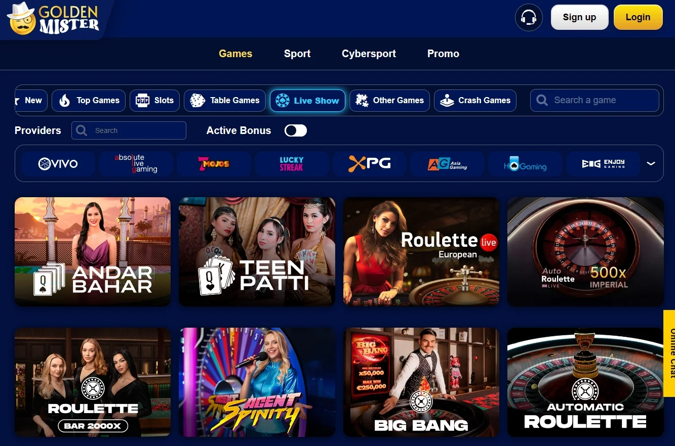 Lobby of the Goldenmister Live Casino