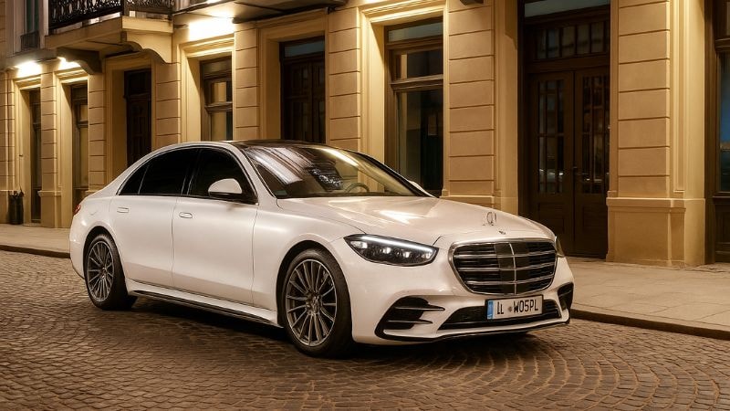 Mercedes S class wrapped in Satin pearl white