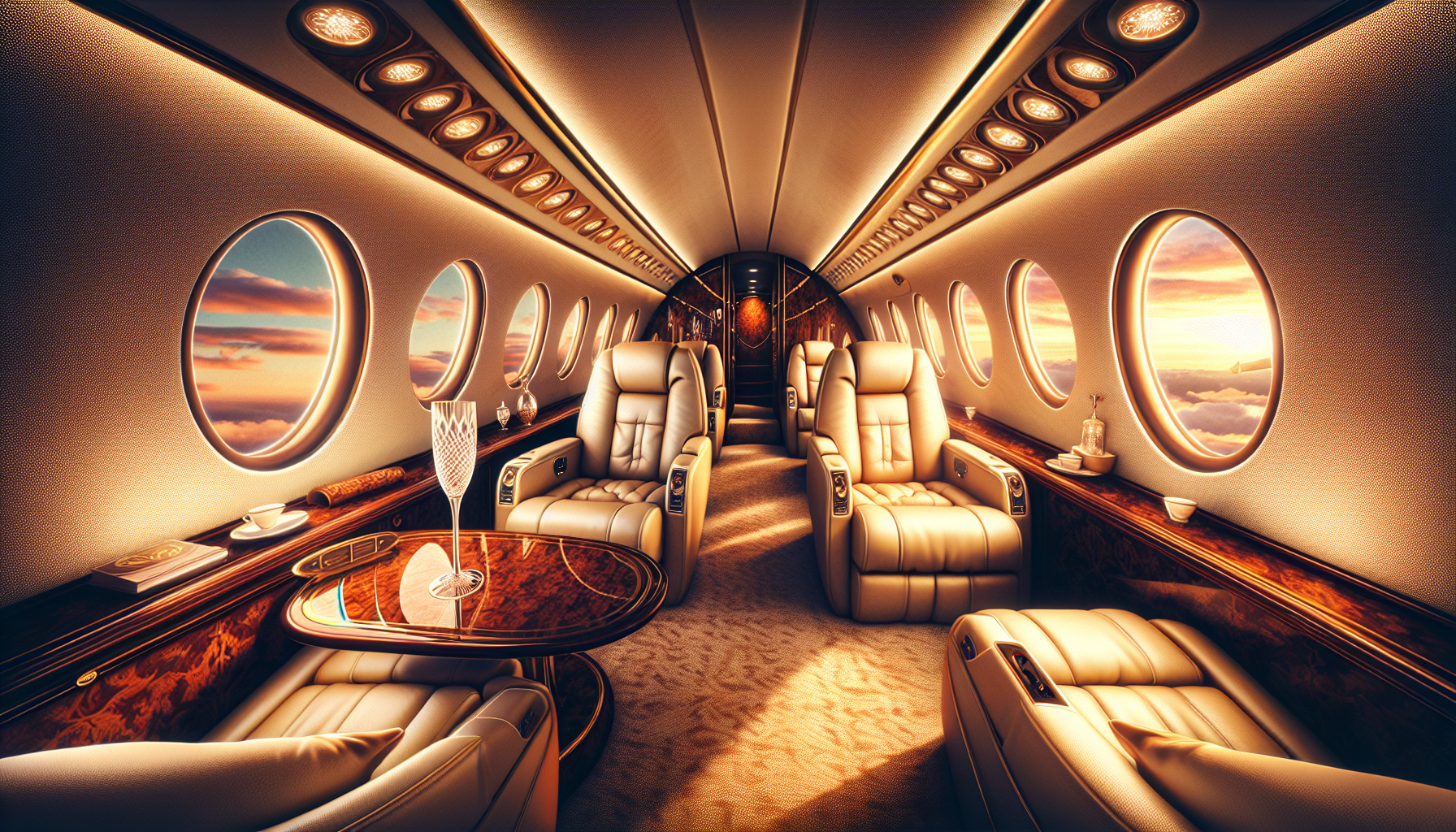 Private jet interior with comfortable seating