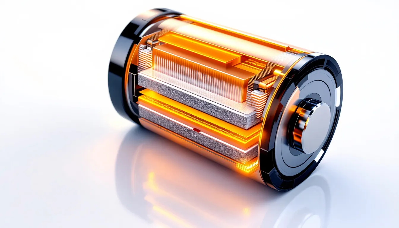 In der Schnittansicht moderner Lithium-Ionen-Batteriezellen sind die verschiedenen Schichten und Komponenten sichtbar, die zur Speicherung von Energie aus erneuerbaren Quellen wie Solarenergie und Photovoltaikanlagen beitragen. Diese Batterien spielen eine entscheidende Rolle bei der Speicherung von Strom für Elektroautos und Haushalte, um eine effizientere Nutzung von Sonnenstrom zu ermöglichen.