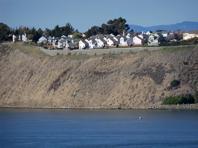 houses, cliff, water