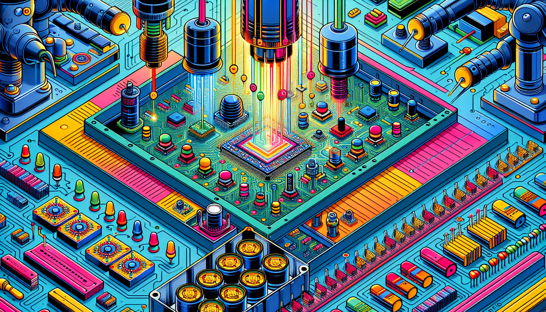 An illustration depicting the SMT assembly process with various components.