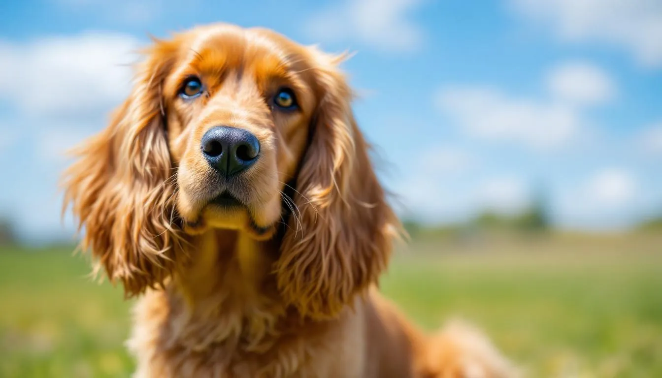 A Cocker Spaniel is depicted with its characteristic long, floppy ears, which can be prone to ear infections, including yeast infections in dogs. The image highlights the dog