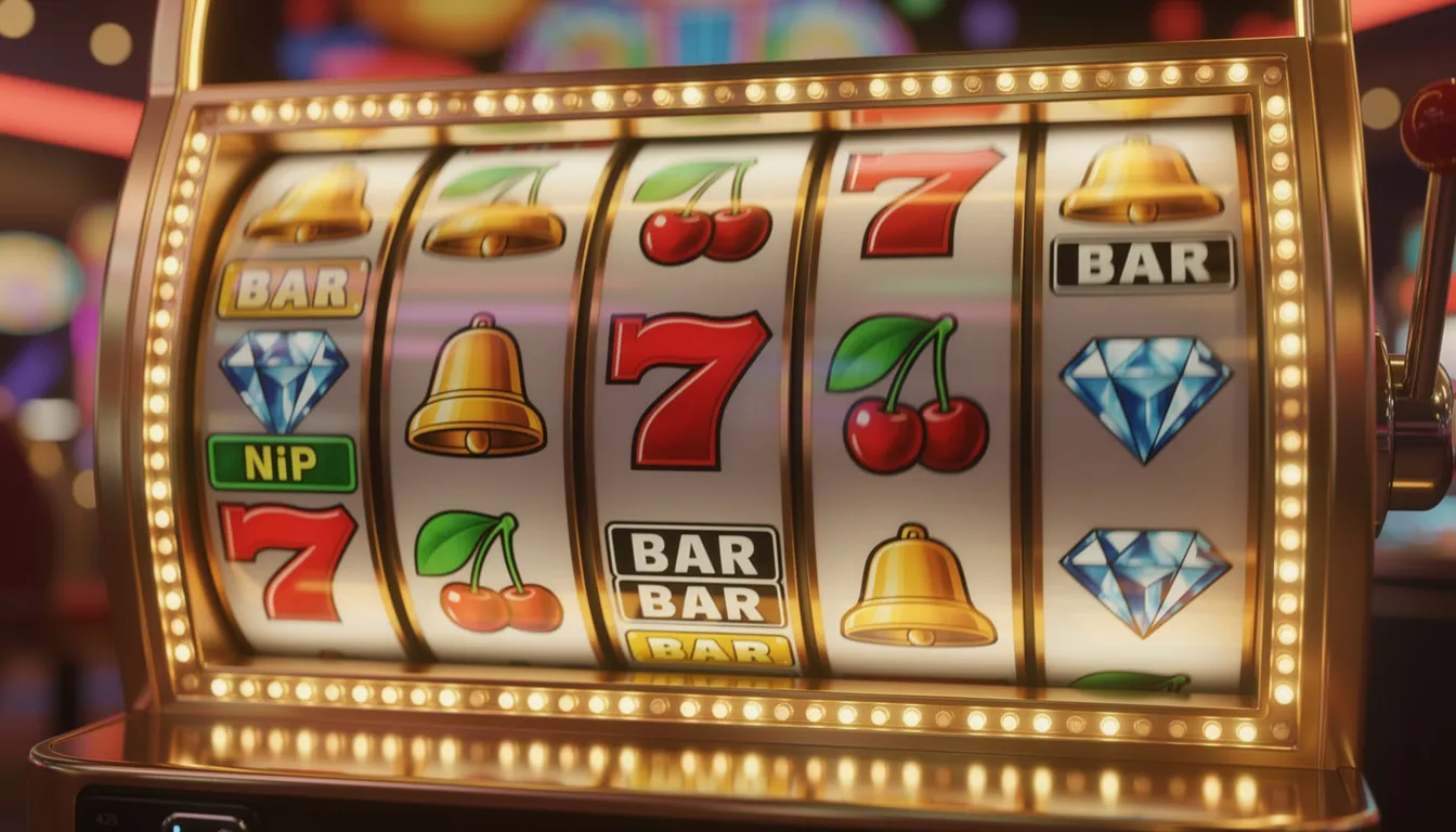 En färgglad spelautomat med snurrande hjul som visar animerade symboler, vilket skapar en livlig atmosfär för spelare. Denna design är inspirerad av Hacksaw Gaming och ger en känsla av moderna slots från Malta, 2018.