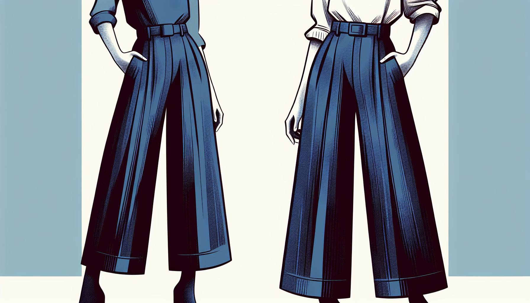 Illustration of hourglass figure in wide leg pants