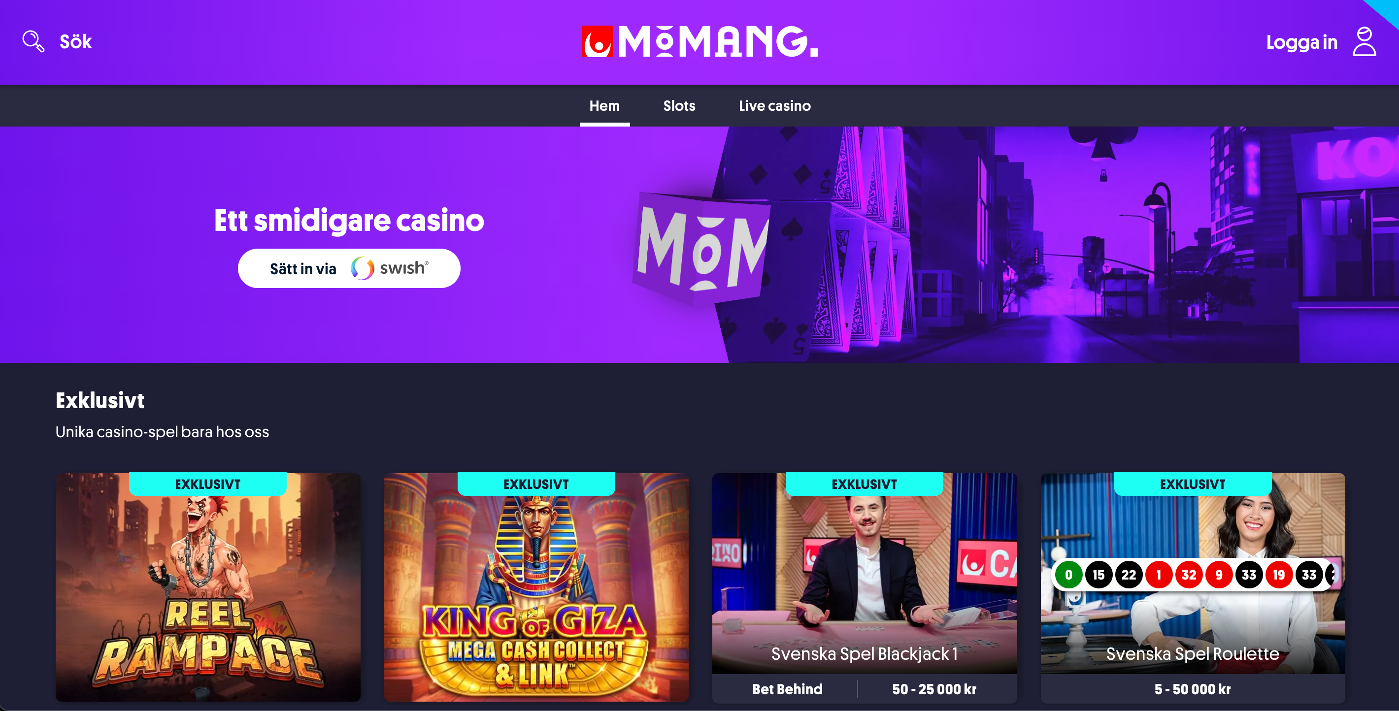 Momang pay n play casino med minsta insättning 25 kr - spela ansvarsfullt