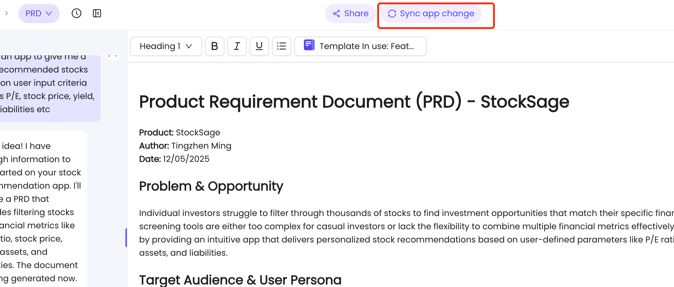Image showing how to sync app changes to automatically update PRD