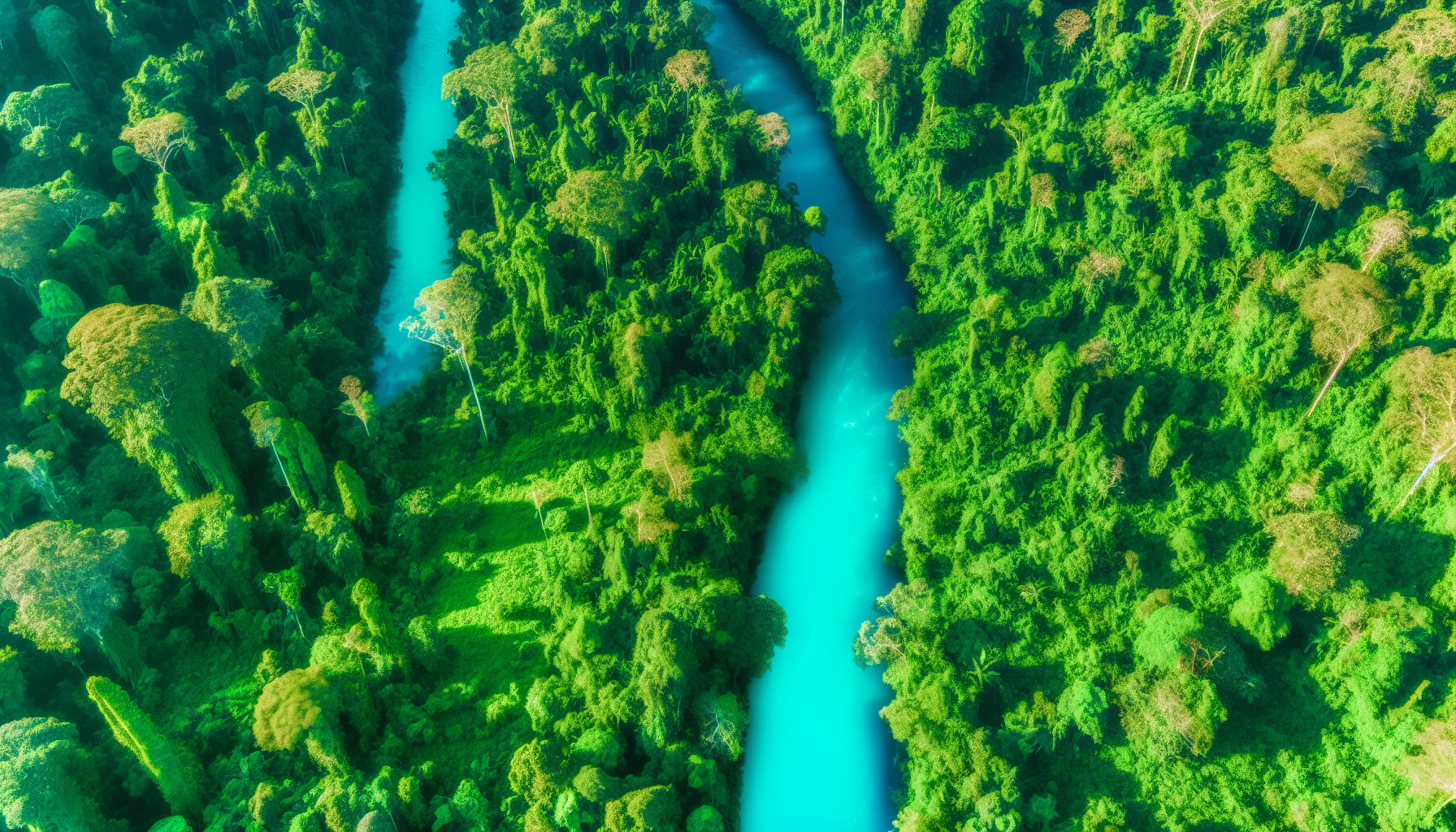 Aerial view of lush rainforest surrounding the bright blue Rio Celeste river