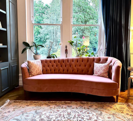 pink tufted velvet sofa