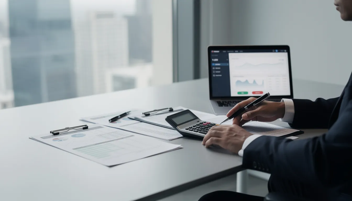 Accountant reviewing dental practice financial documents