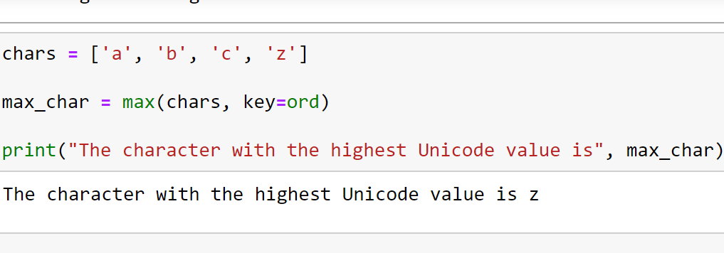 Using ord() as a Key Argument in max()
