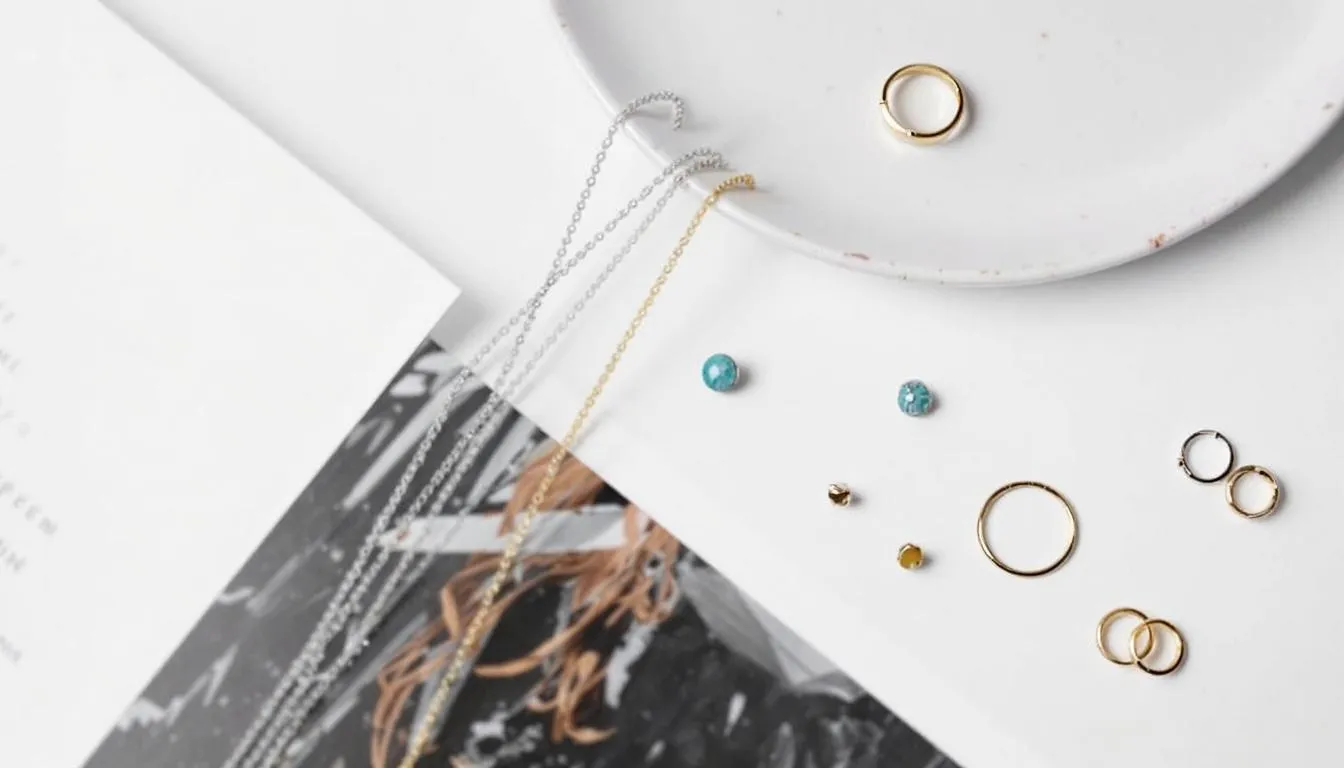 The image showcases a vibrant display of affordable jewelry, featuring delicate chains, hoop earrings, and tennis bracelets crafted from sterling silver and gold vermeil. This collection embodies a contemporary edge with timeless designs, perfect for everyday wear and special occasions, appealing to fashion-forward individuals seeking affordable luxury.