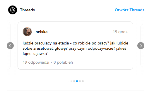 Treści z Threds publikowane między wpisami na Instagramie.  