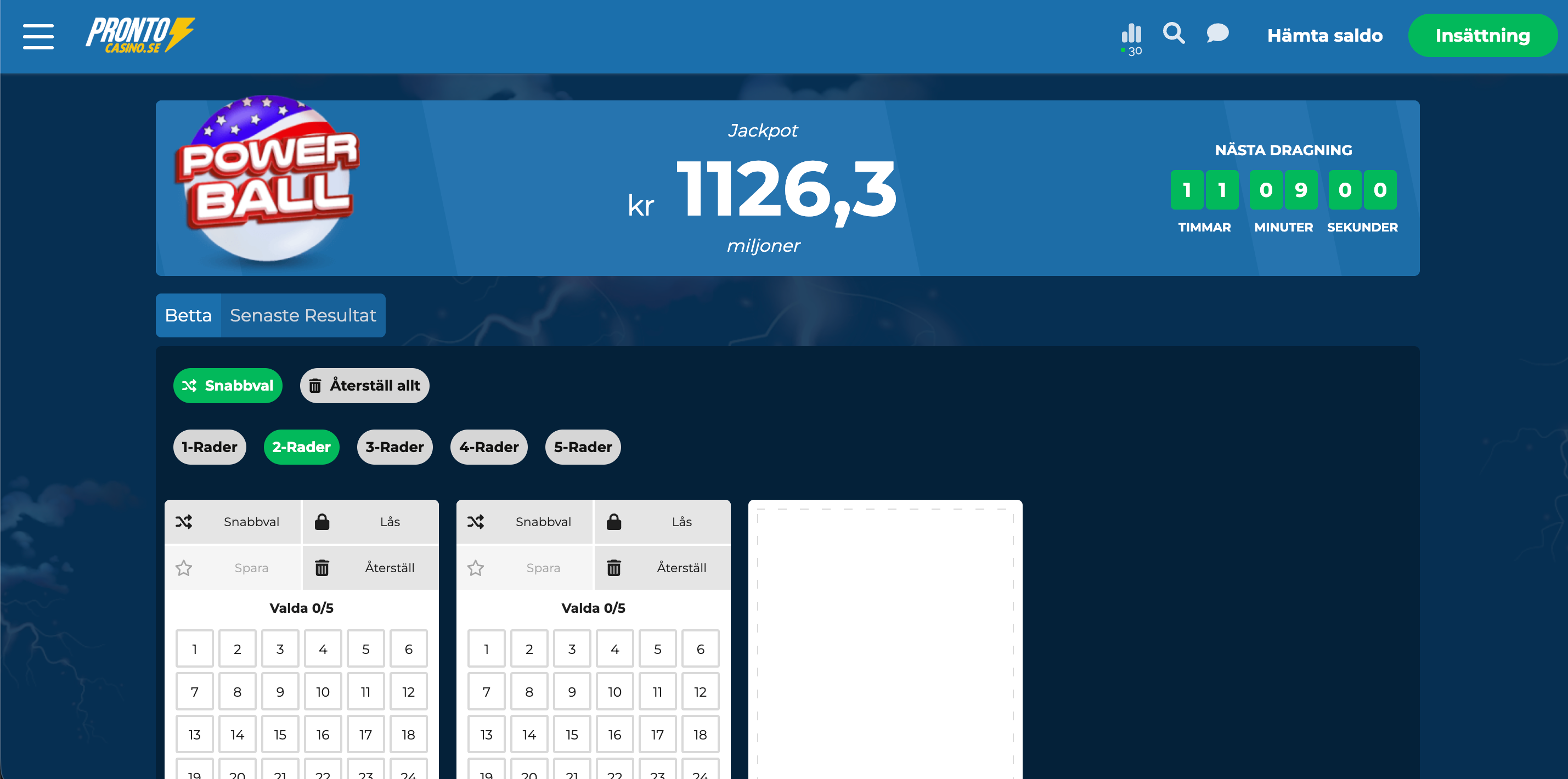 Pronto Casino powerball