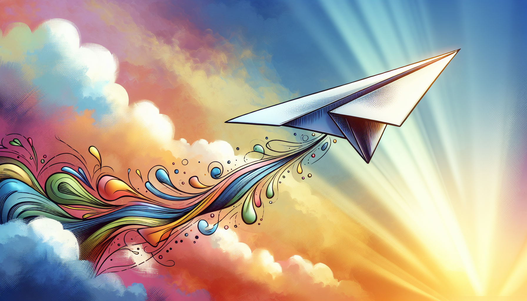 A creative illustration of a paper airplane with vibrant colors and dynamic motion