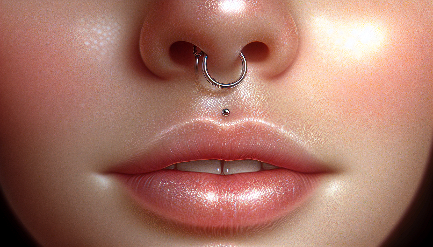 Illustration of a fully healed septum piercing