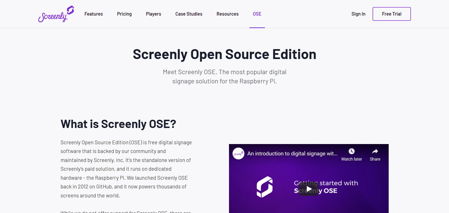 Screenly OSE main page