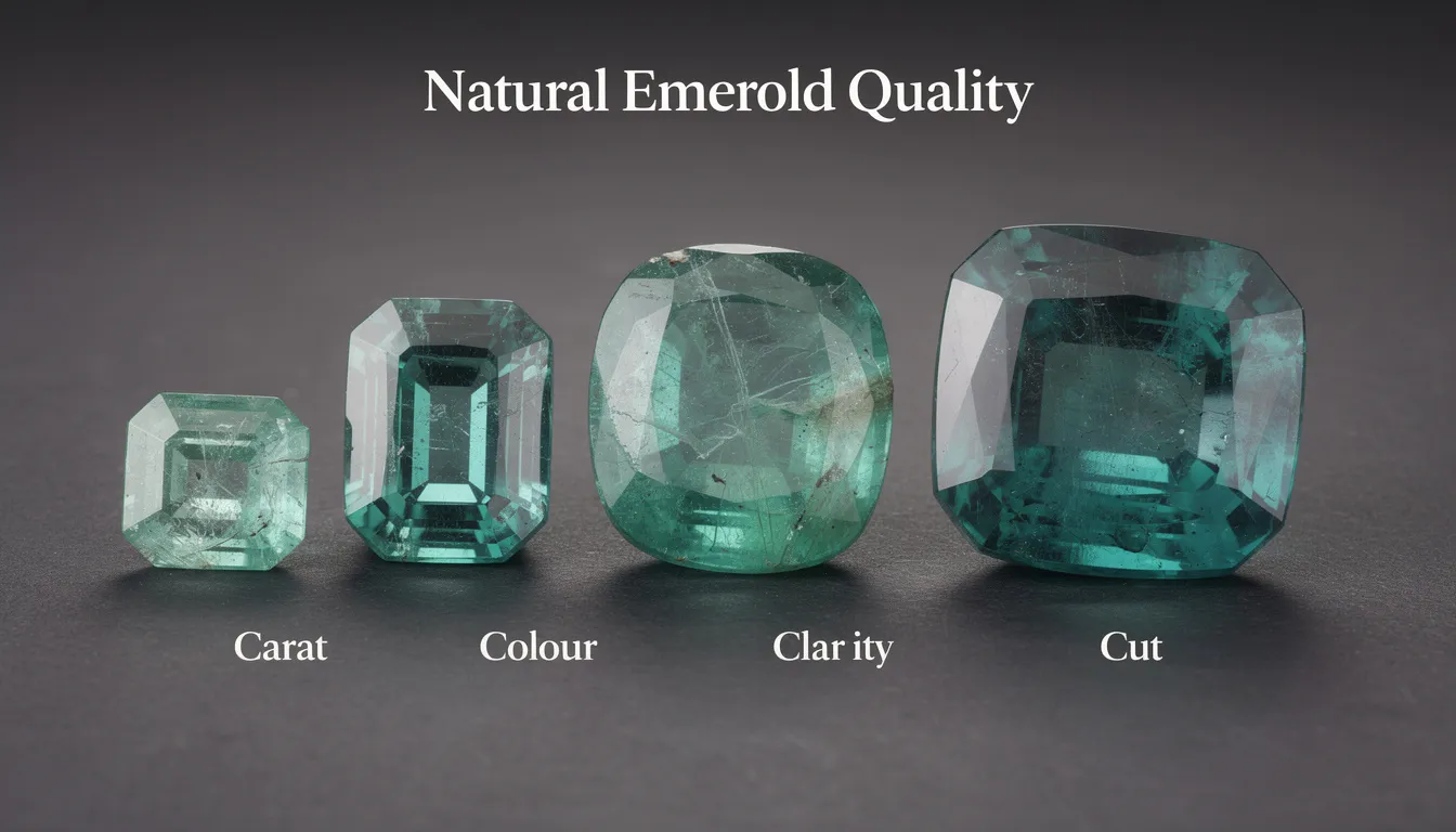 The image showcases a stunning natural emerald gemstone, displaying vivid green tones that exemplify its quality and allure. Its rich colour, a result of trace elements like chromium and vanadium, highlights the timeless beauty of emerald jewellery, making it a valuable choice for rings and other elegant pieces.