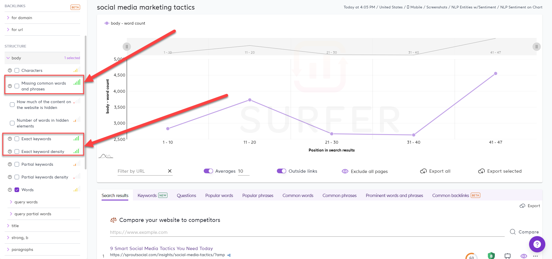 surfer seo serp analyzer