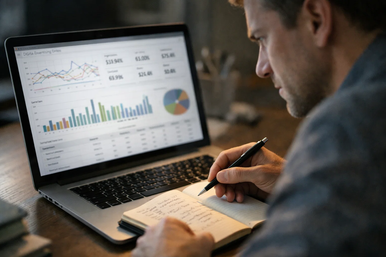 Business owner reviewing advertising metrics to prevent wasted ad spend