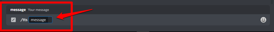 Closeup image showing how to send a TTS message using a slash command on Discord