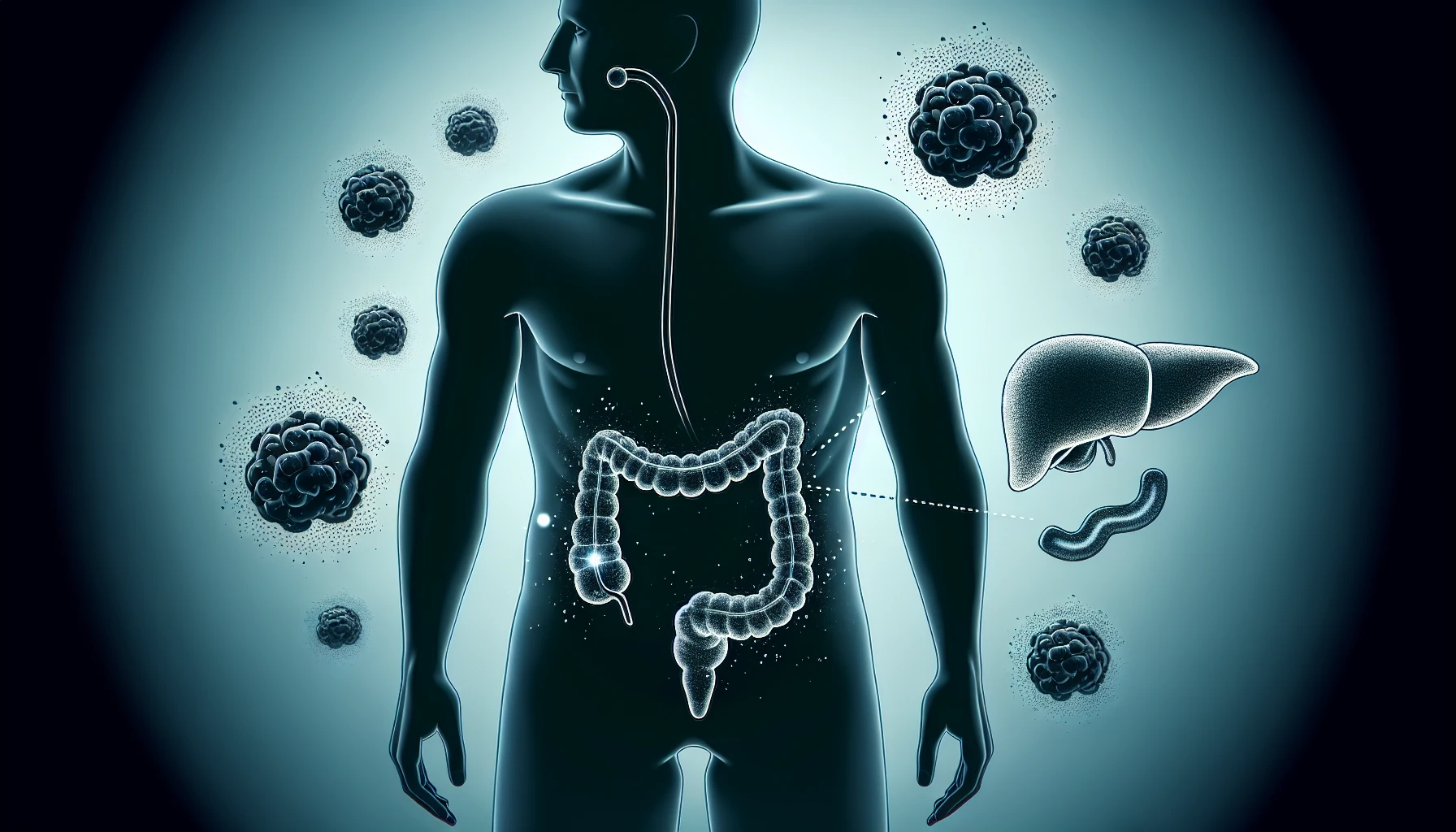 Illustration of colon cancer cells spreading to distant organs