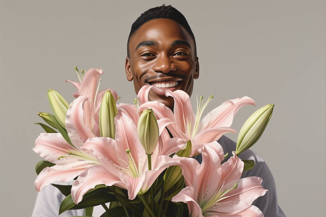 Other lilies, asian species, man holding lily bouquet smiling - Flower Guy