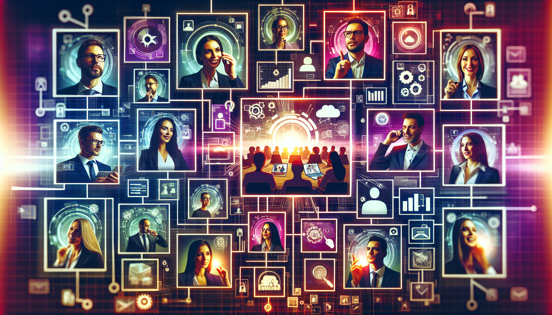 Illustration of a team engaging in a video call
