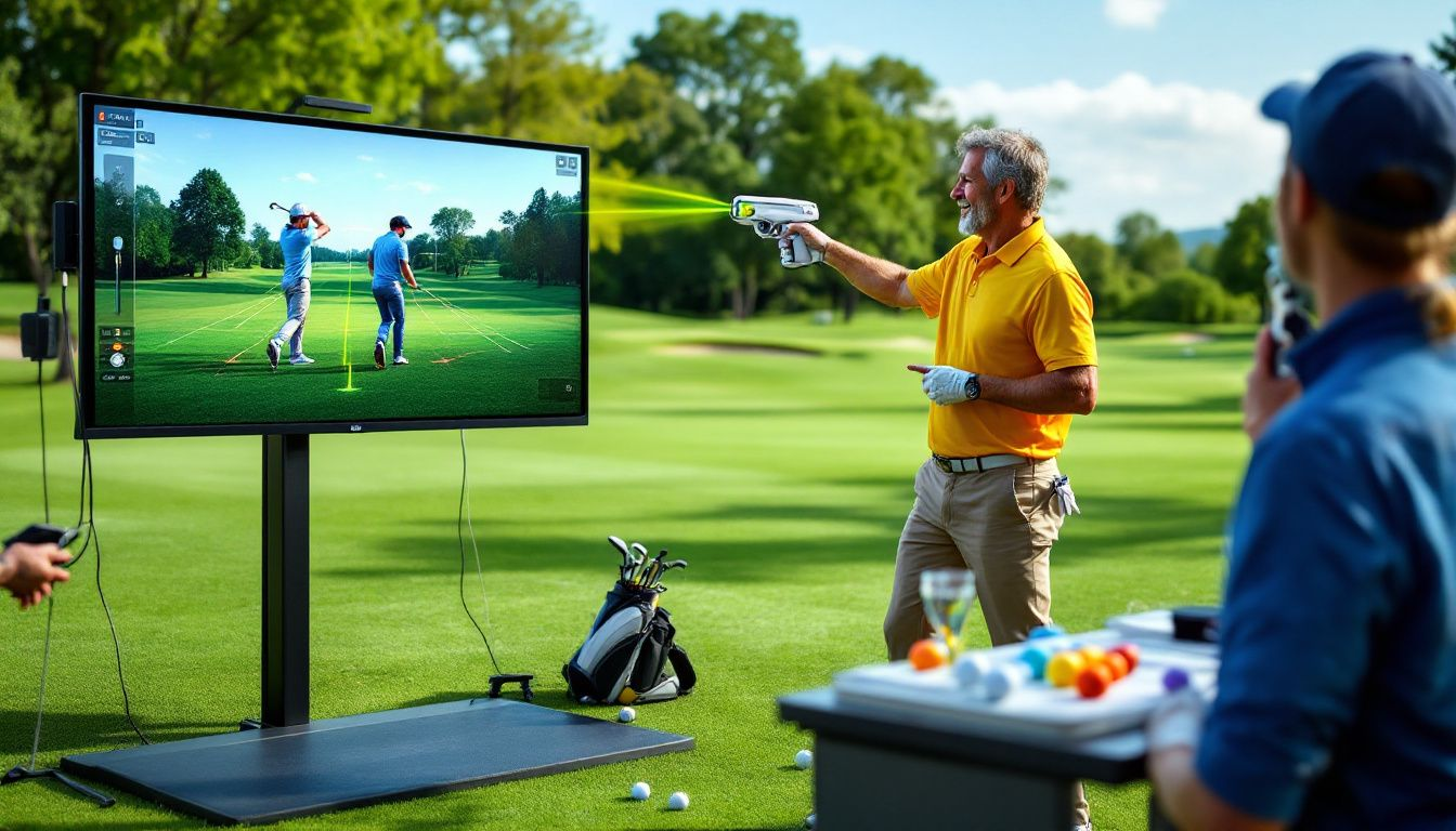 Modern golf coaching tools being used by an instructor.