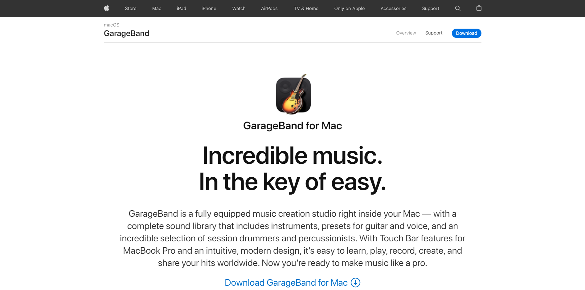 GarageBand key features