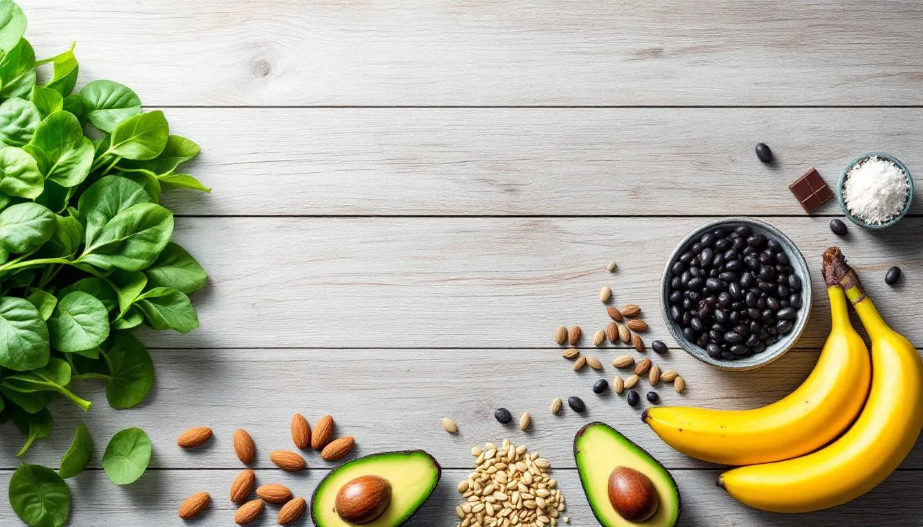 An array of foods rich in magnesium, essential for muscle and nerve function.