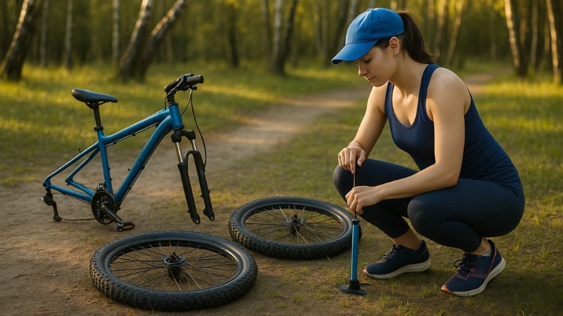 A bicycle is being disassembled