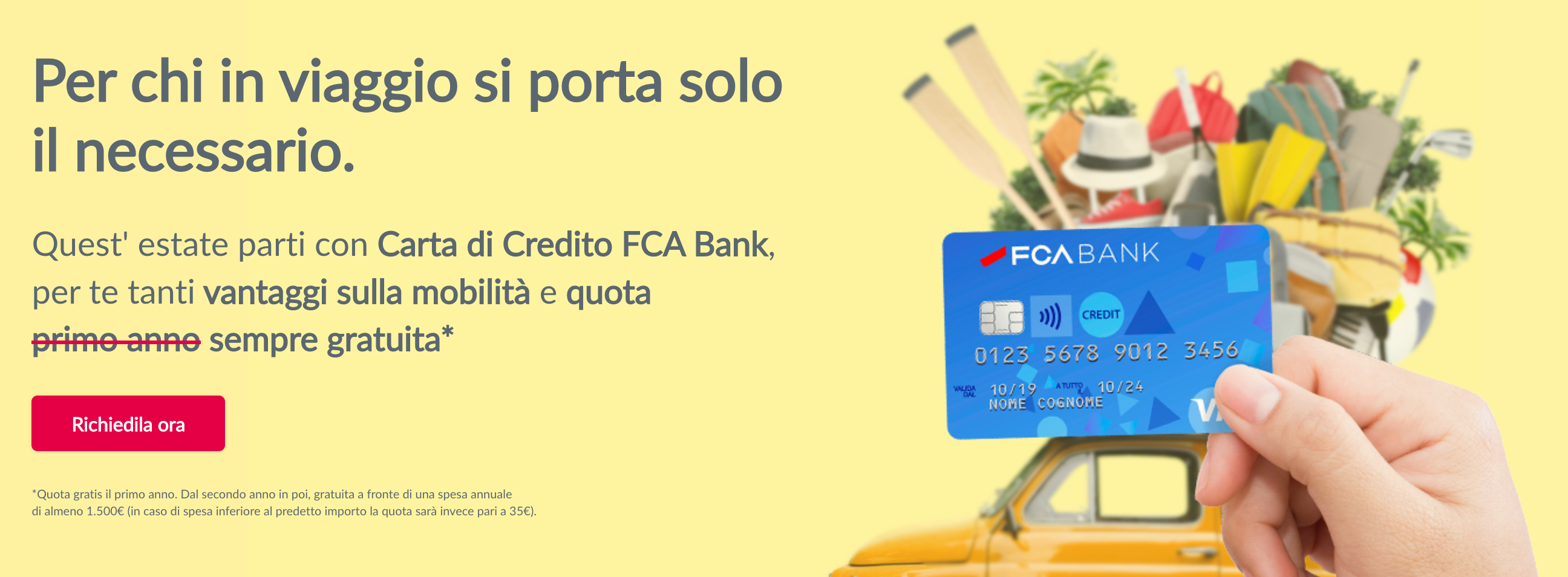 Il banner della promozione della carta di credito FCA