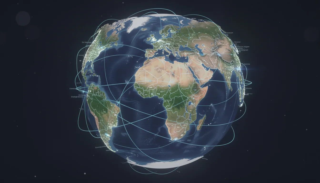 The image depicts a globe featuring interconnected lines representing a global payment network, linking major cities and highlighting the flow of international payments across different currencies. This visual emphasizes the importance of local payment methods and fast transactions in facilitating cross-border payments for businesses and consumers worldwide.