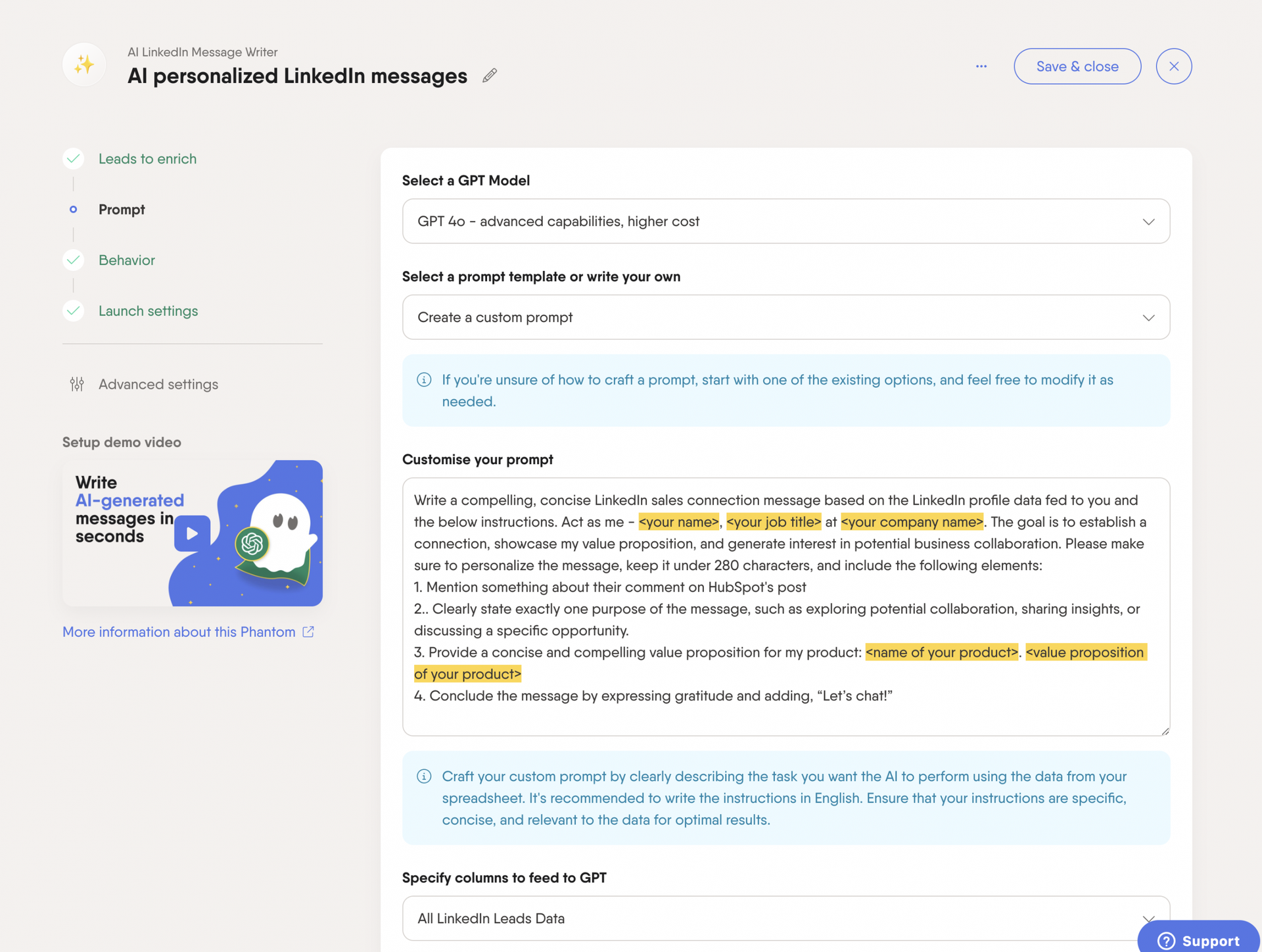 Personalization workflow showing enrichment data mapped to message templates