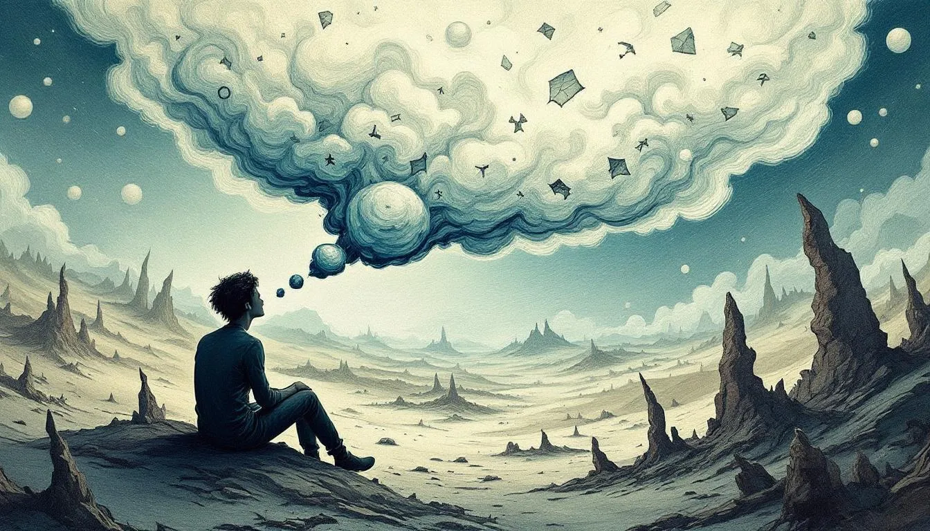 An illustration representing brain fog, depicting a person with a cloudy thought bubble above their head.