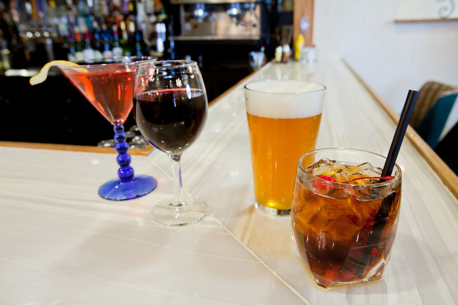Visual of wine, beer, and spirits.