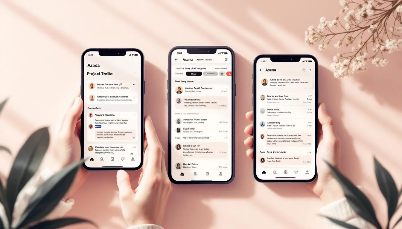 Un groupe de personnes collaborant sur Asana sur des appareils mobiles.