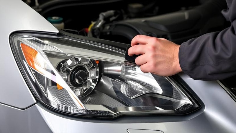 A mechanic adjusting headlight alignment