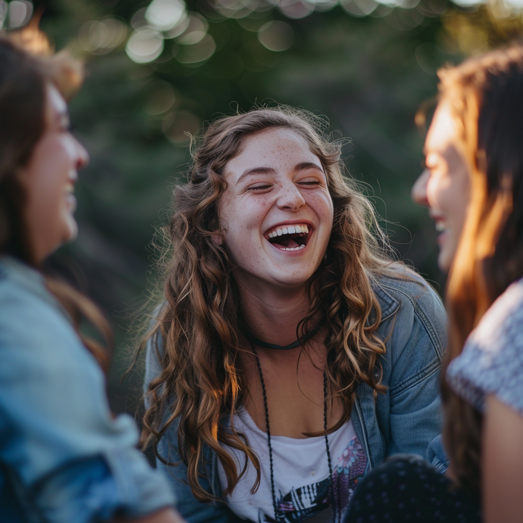 an image of a young woman laughing with her friends