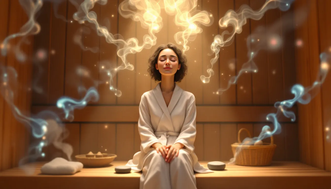 A person meditating in a sauna, illustrating the role of deep relaxation in boosting creativity.