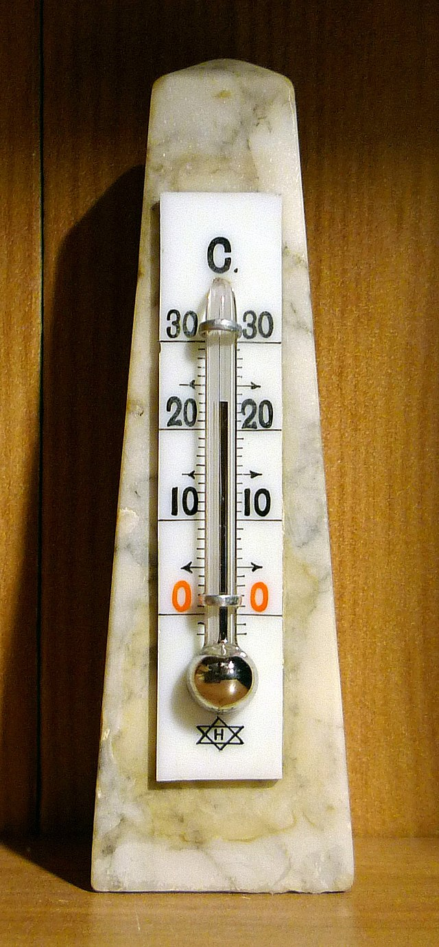 Glass mercury thermometer with temperature scale